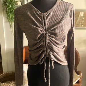 NWT Women’s Wild Fable knit long sleeved brown and black ruched top